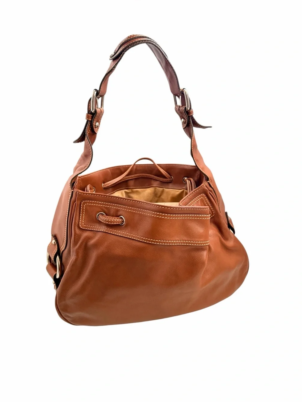 Marc Jacobs Womens Hobo Shoulder Bag Brown Leather Drawstring Designer Luxury